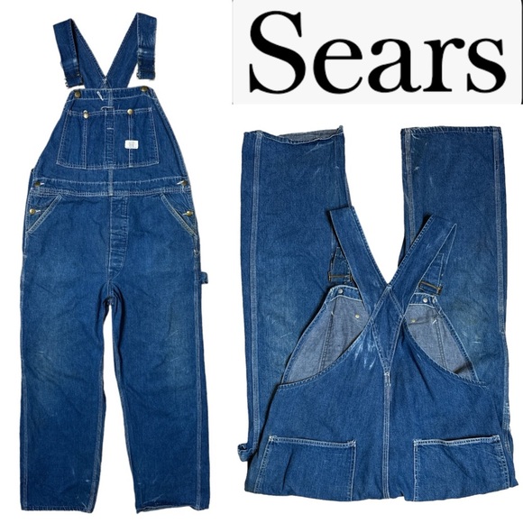 Sears Pants - VINTAGE 50’S SEARS UNION MADE DENIM JEAN BIB UNISEX OVERALLS